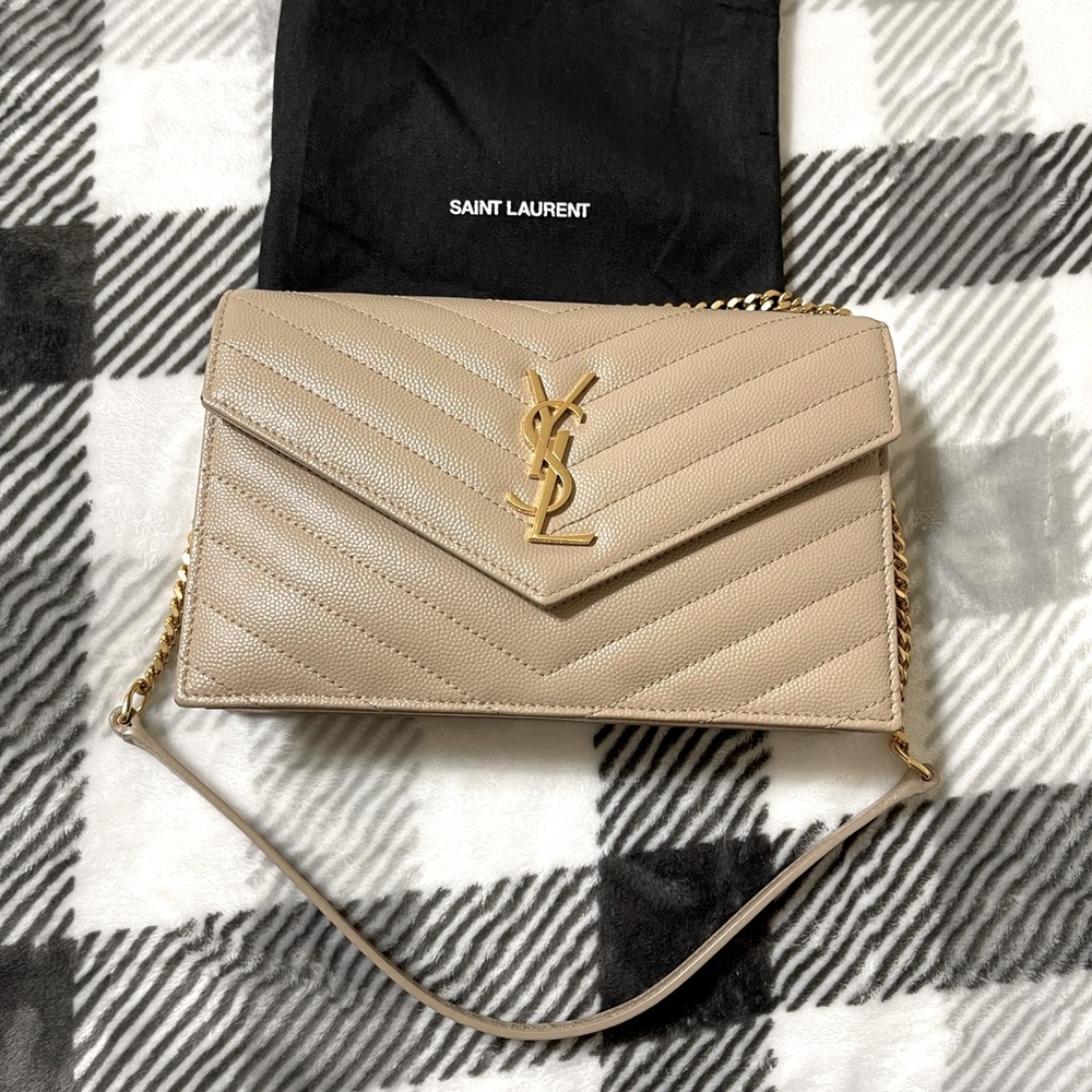 Authentic Ysl Cassandre Envelope Chain Wallet Gem